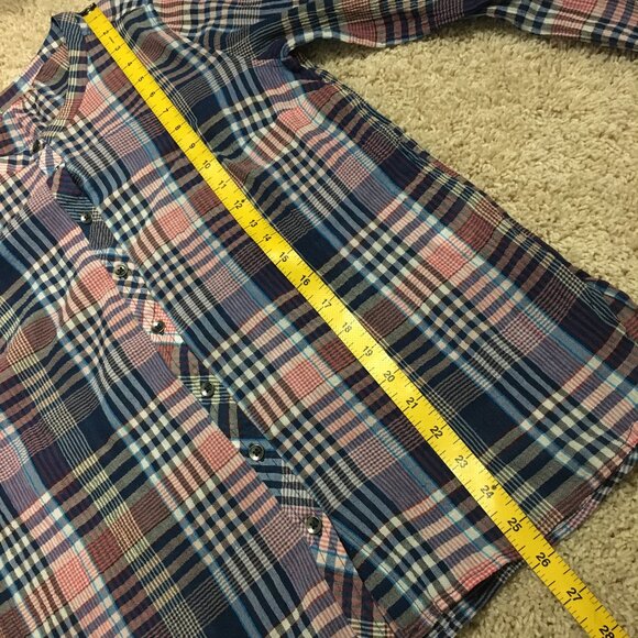 Plaid Sheer Cotton Candy Pink & Blue Classic Button Down Shirt - Picture 13 of 14